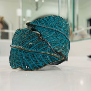 Turquoise Painted Leaf Metal Cuff Bracelet